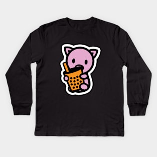 Year Of The Pig Boba Bubble Tea Bambu Asian Food Drink Cute Animal Bambu Brand Kids Long Sleeve T-Shirt